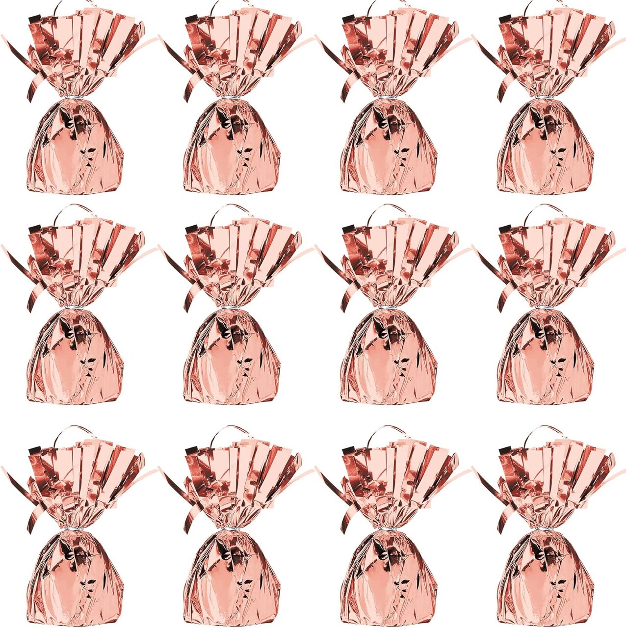 12 Piece Metallic Plastic Wrapped Pink Rose Gold Balloon Holder Weights Table Centerpiece For Wedding, Valentine's Day, Birthday Party Decorations And Supplies, 5" x 2.25"